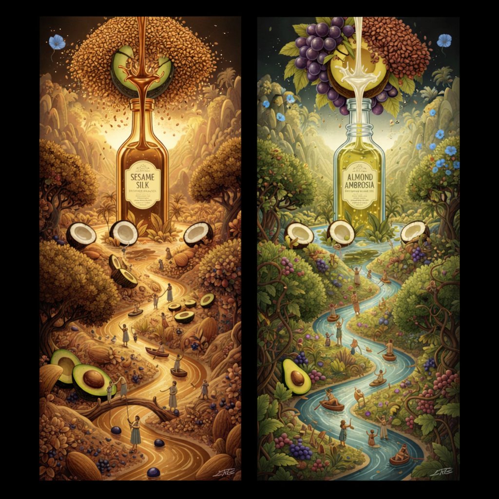 Surrealist Diptych of Sesame and Almond Oil Landscapes — output 1