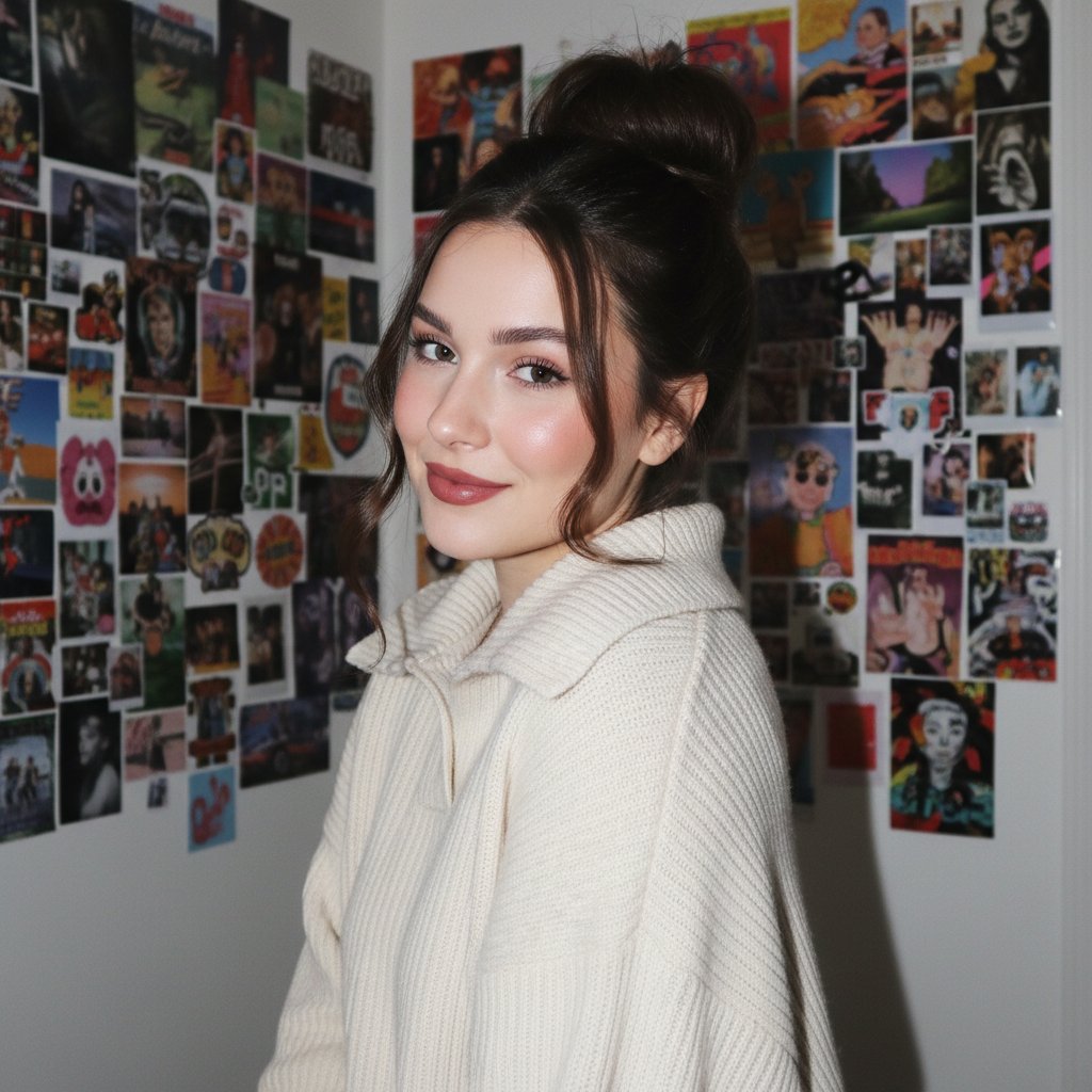 Social Media Post - Gen Z/Y2K Flash Portrait in Poster-Covered Bedroom — output 1