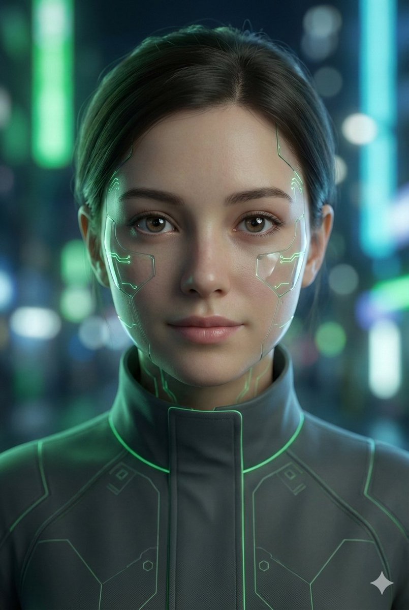 Game Asset - Neon Cyborg Girl Portrait Prompt — output 1