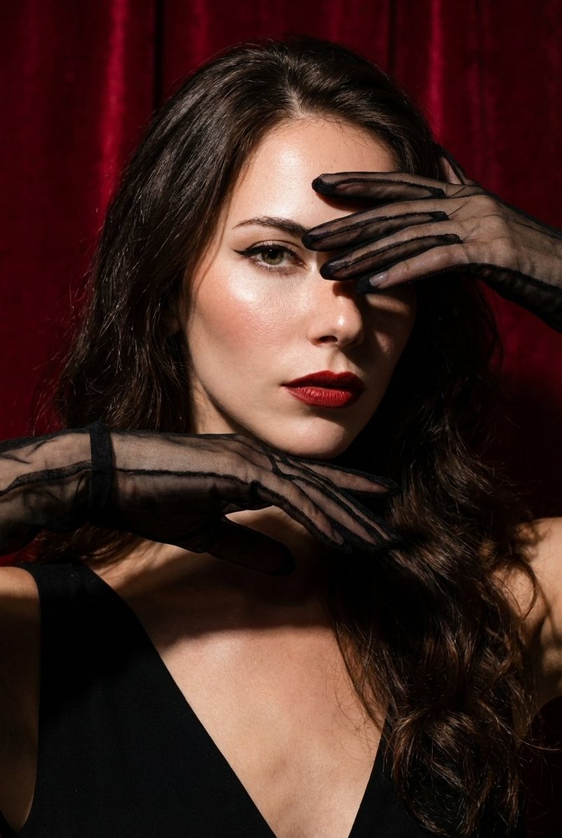 High-Fashion Editorial Portrait with Dramatic Hand Pose — output 1