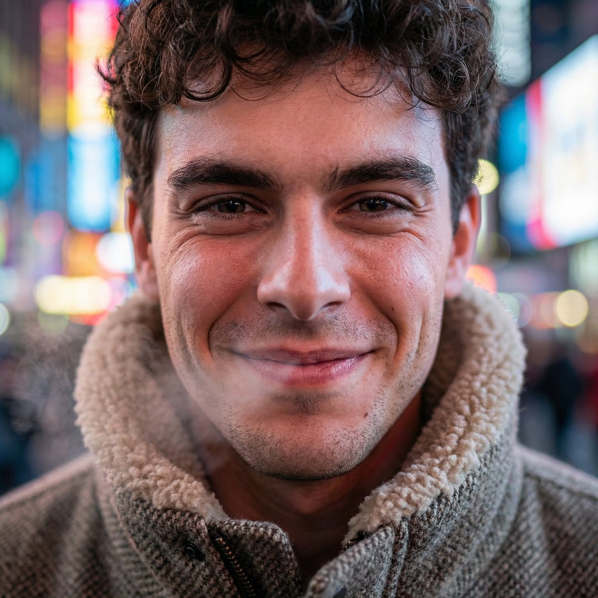 Hyper-Realistic Neon Times Square Portrait — output 1