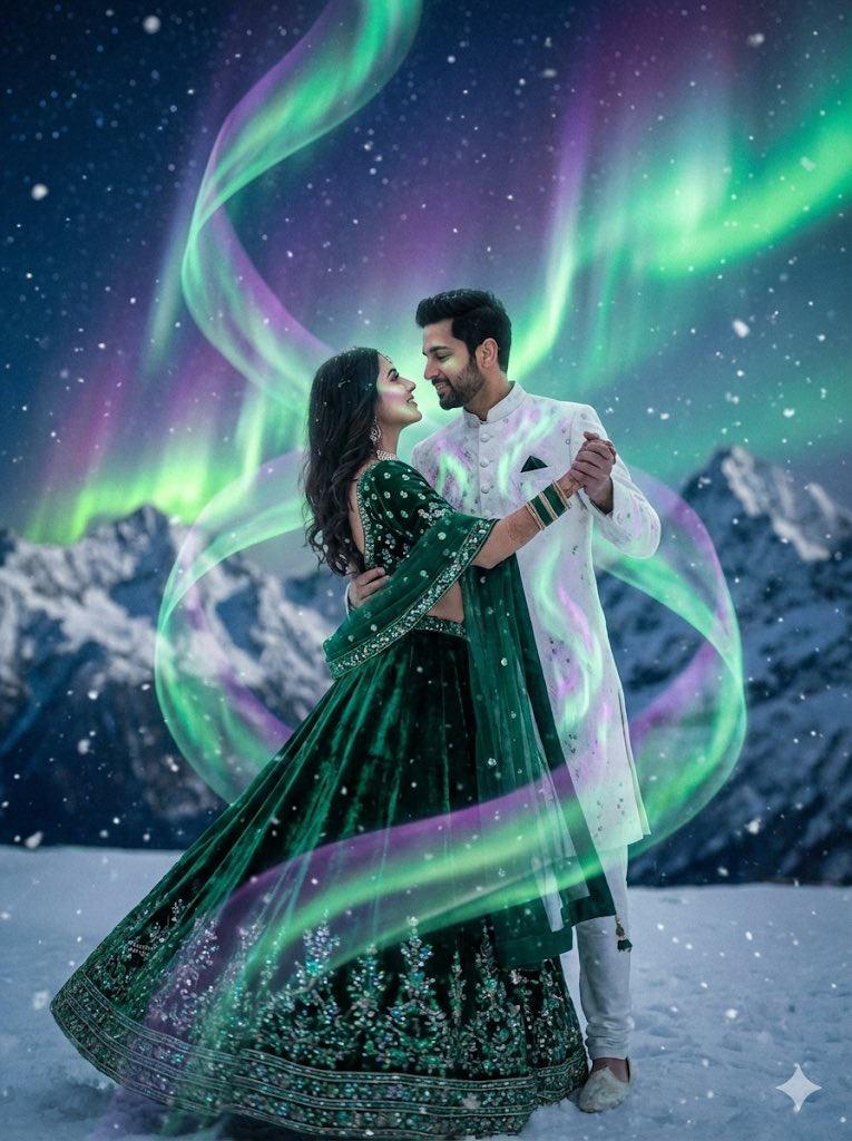 Dreamy Surreal Pre-Wedding Dance under Aurora Borealis — output 1