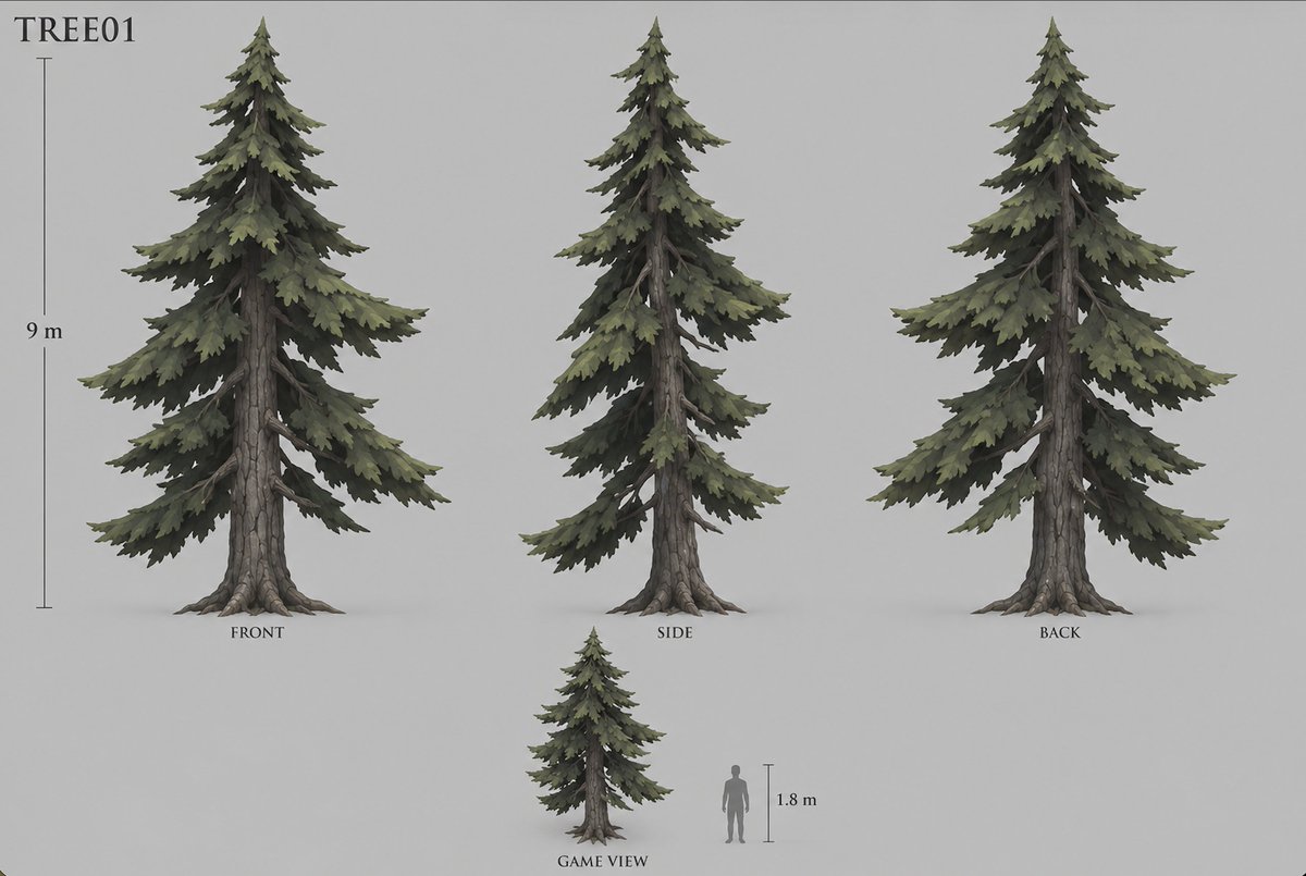 Game Asset - Stylized Pine Tree Game Asset Sheet — output 1