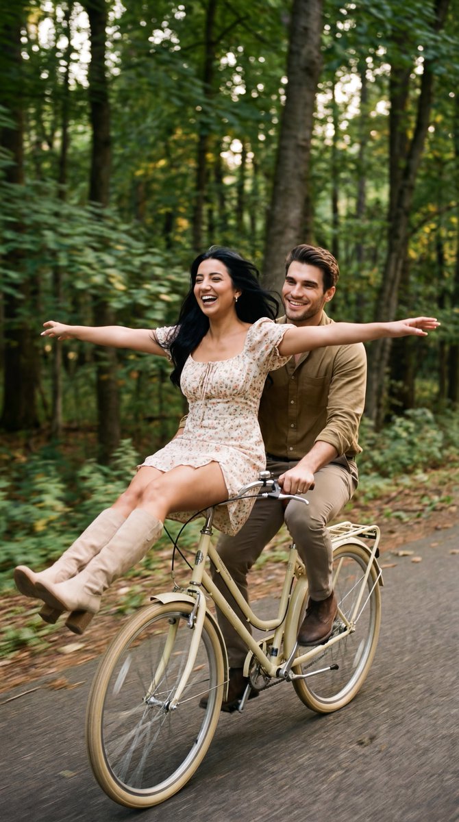 Cinematic Vintage Bicycle Romance Film Still — output 1