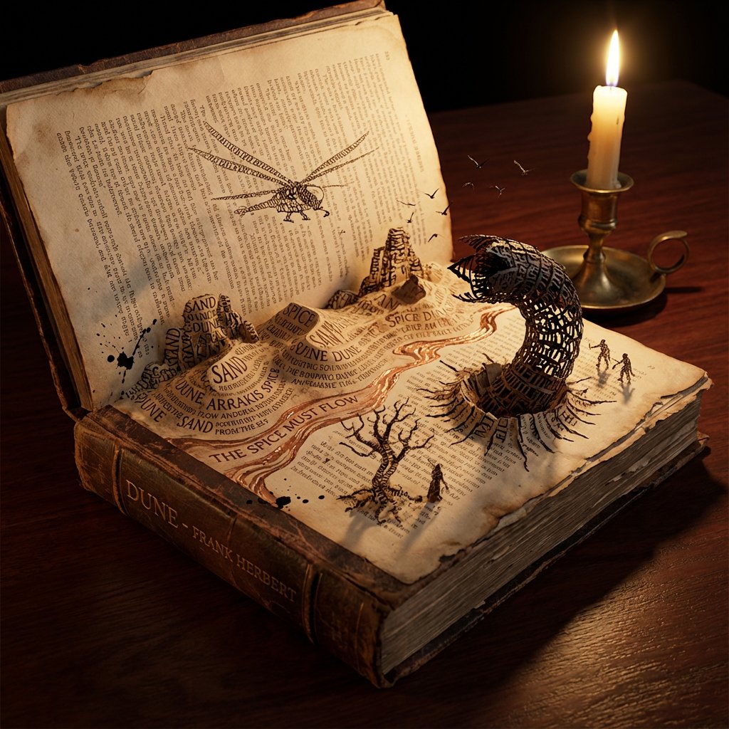 Infographic / Edu Visual - Storybook Typography Diorama Prompt (Dune) — output 1
