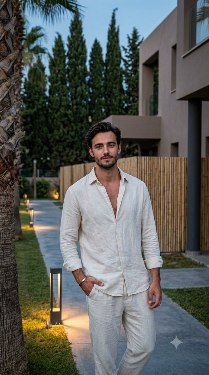 Social Media Post - Sophisticated Man in Resort Pathway — output 1