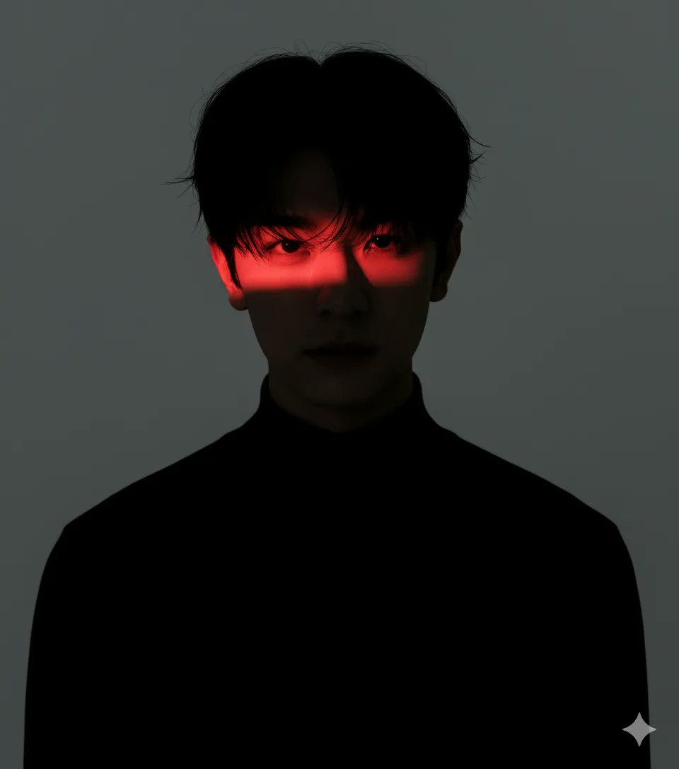 Dramatic Studio Portrait with Red Light Accent — output 1