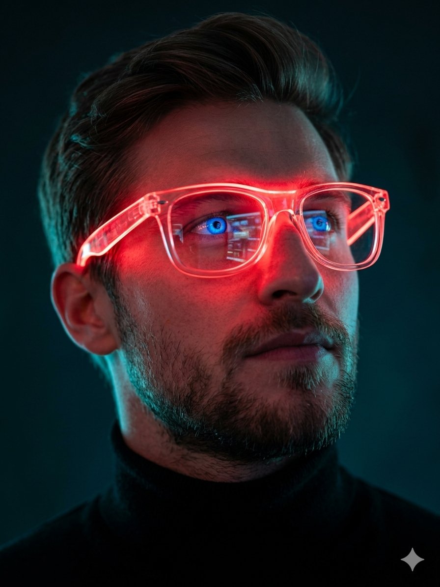 Profile / Avatar - Neon Red Glasses Cinematic Portrait — output 1