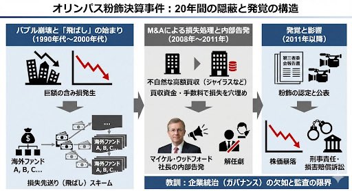 Slides explaining Olympus accounting scandal — output 1