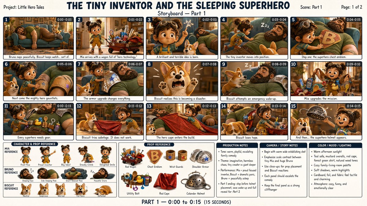 Comic / Storyboard - Professional 3D Animation Storyboard Sheet — output 1