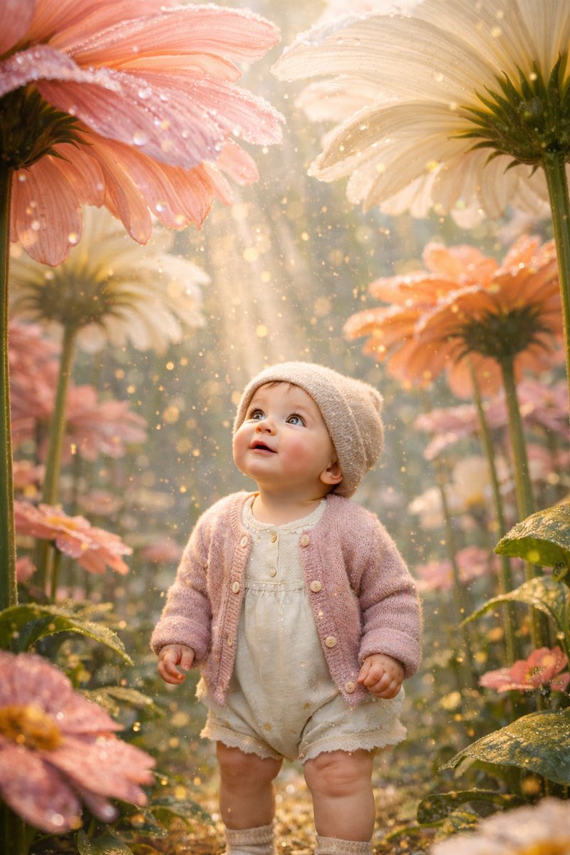 Ultra-Realistic Surreal Conceptual Portrait of a Baby in a Gigantic Flower Field — output 1