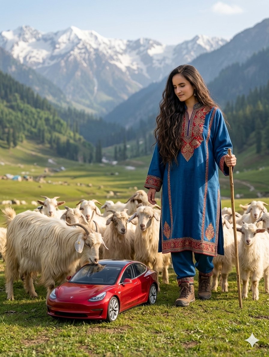 Comic / Storyboard - Surreal Kashmiri Shepherd with Tesla — output 1