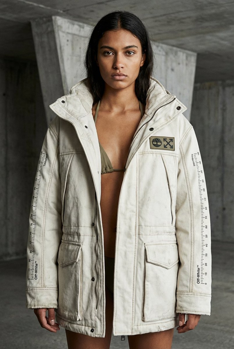 Product Marketing - Off-White × Timberland Industrial Work Alpine Parka Editorial Prompt — output 1