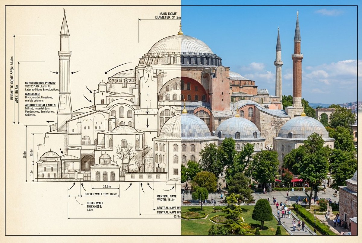 Infographic / Edu Visual - Side-by-Side Architectural Comparison of Hagia Sophia — output 1
