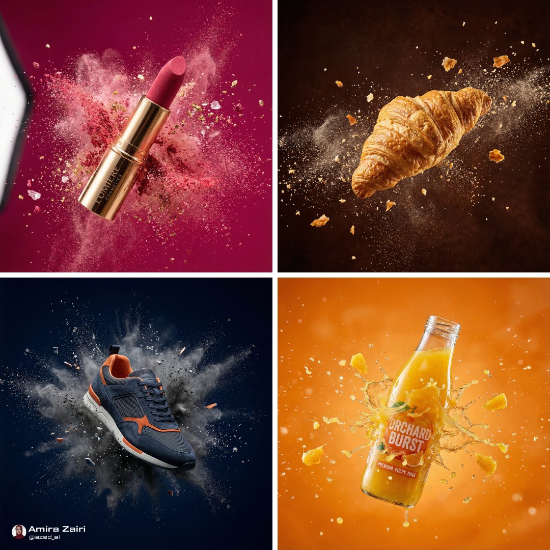 Explosive Mid-Air Product Shot — output 1