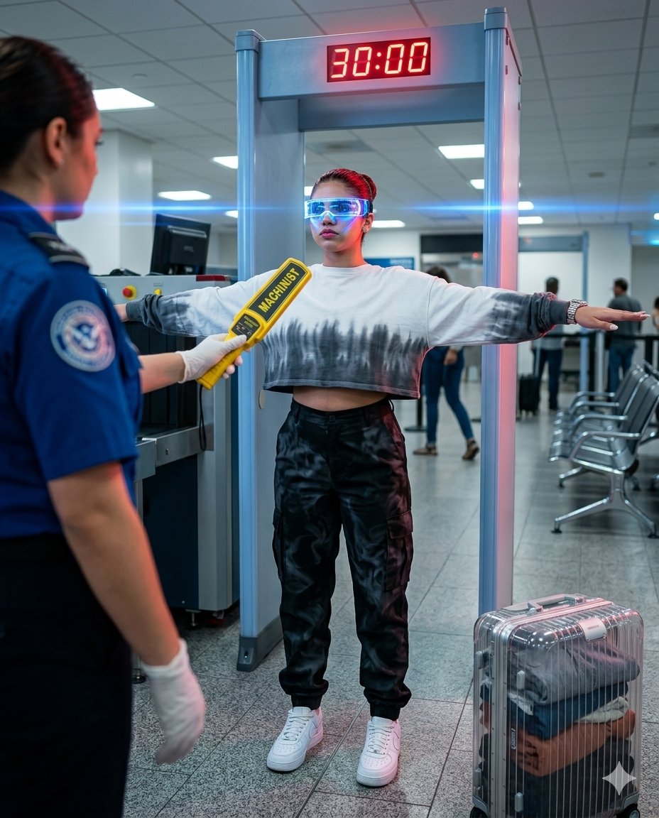 Game Asset - Cyberpunk Airport Security Scene — output 1