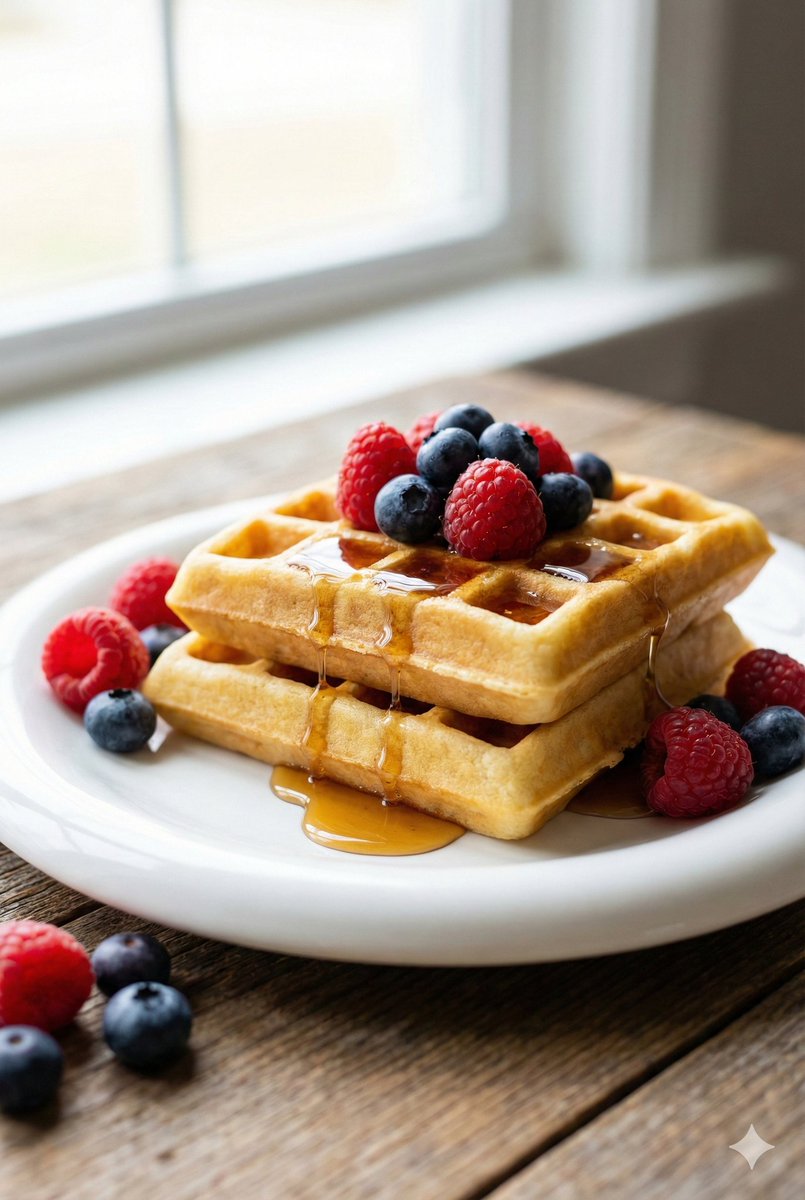 E-commerce Main Image - Eye-Level Belgian Waffles Food Photography Prompt — output 1