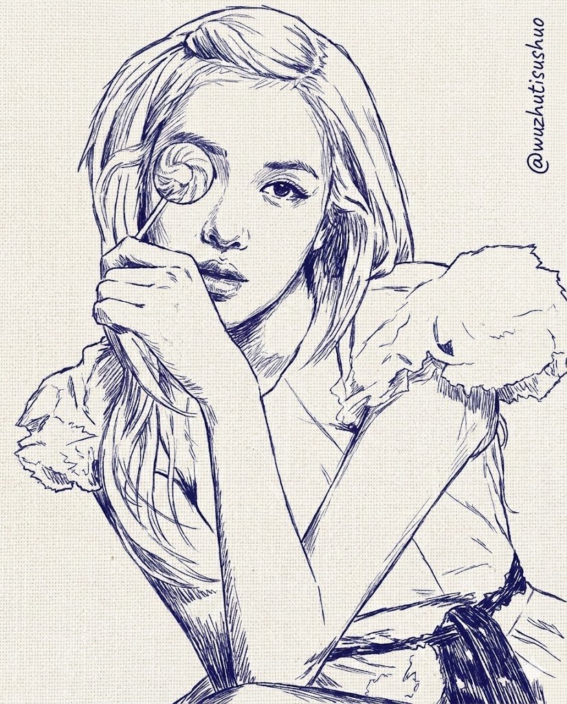 Dual-Style Artistic Sketch with Embroidery and Ballpoint Pen Textures — output 1