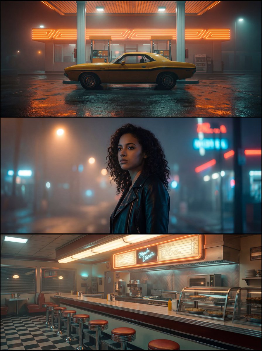 Neo-Noir Synthwave Triptych Montage — output 1