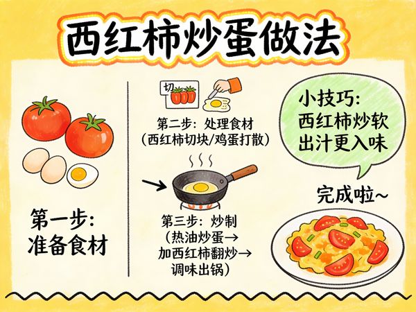 Tomato and Egg Stir-Fry Hand-Drawn Knowledge Card — output 1