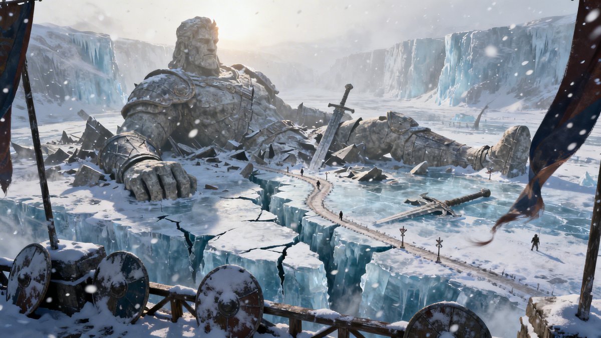 Game Asset - Frozen Valley of Fallen Titans Concept Art — output 1