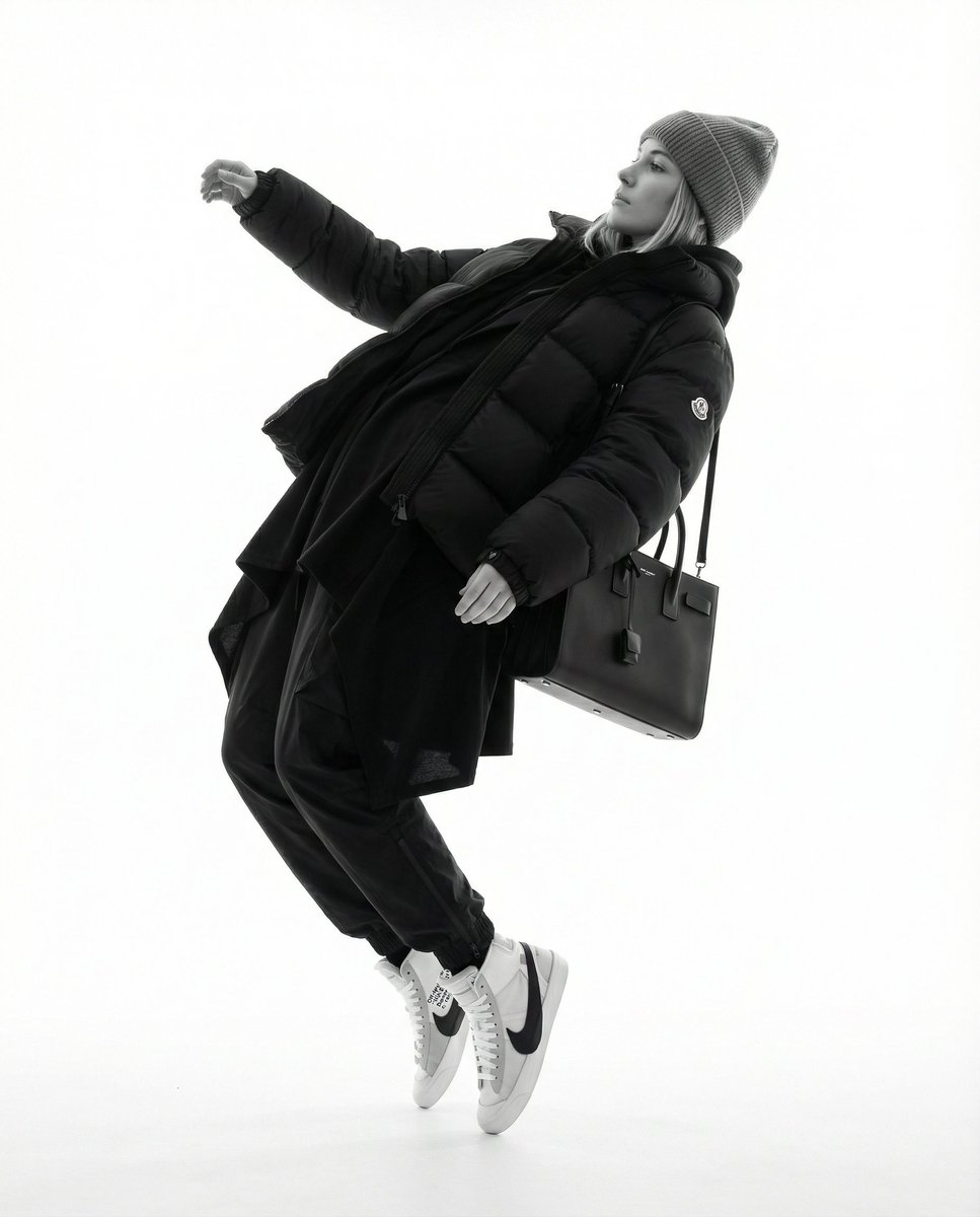 Monochrome Hypebeast Editorial with Airborne Action — output 1