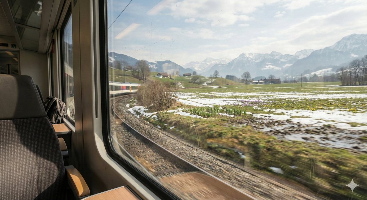 YouTube Thumbnail - Cinematic Train Window View in European Spring — output 1