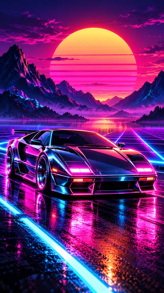 Social Media Post - Synthwave Sports Car at Sunset