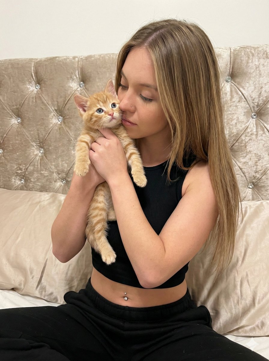 Photorealistic Portrait of Sydney Sweeney with a Kitten — output 1