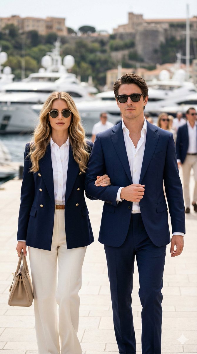 Quiet Luxury Couple on a Marina Promenade — output 1