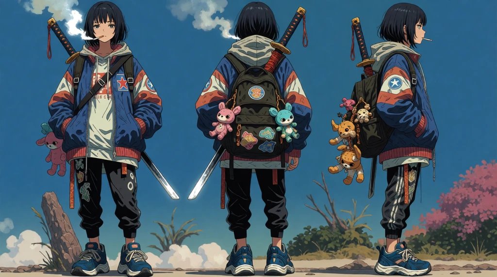Comic / Storyboard - Urban Samurai Girl Turnaround Sheet — output 1
