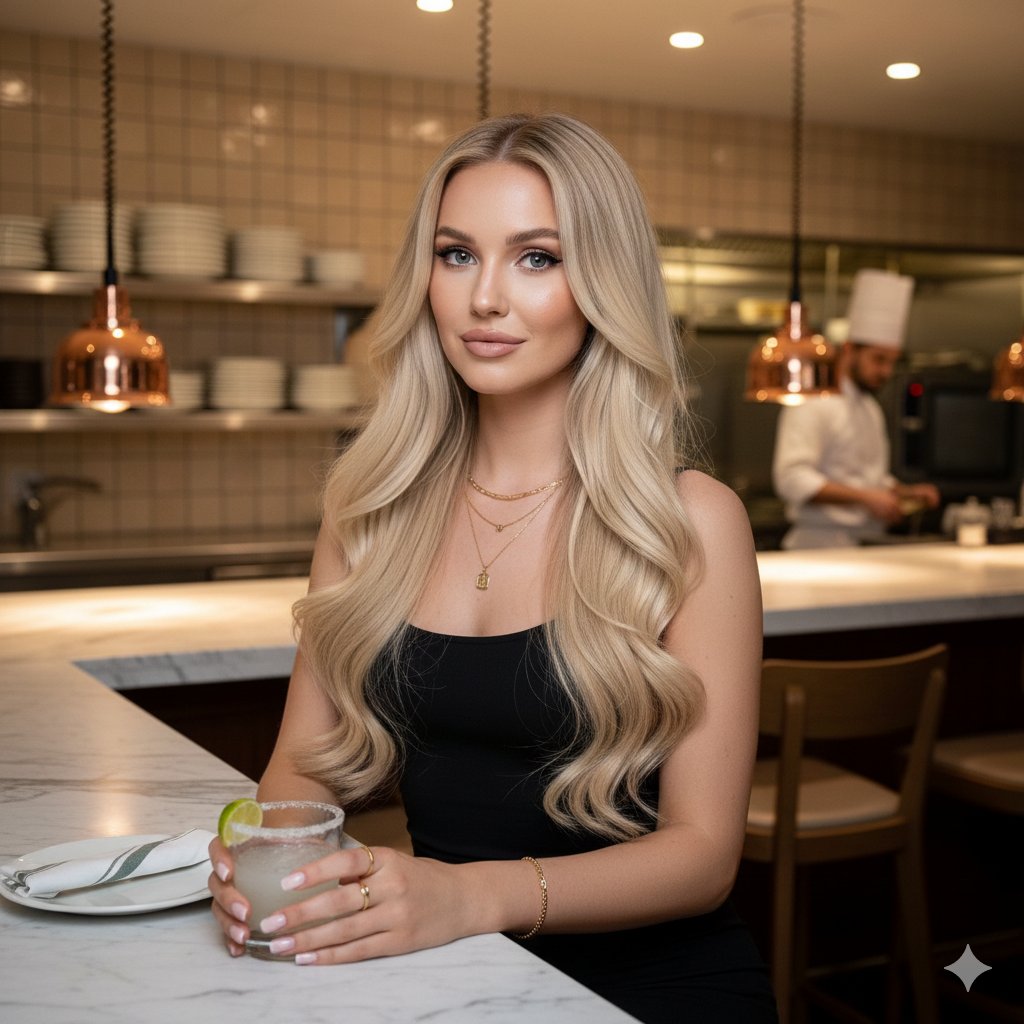 Detailed portrait of Polina Gagarina in a restaurant kitchen — output 1