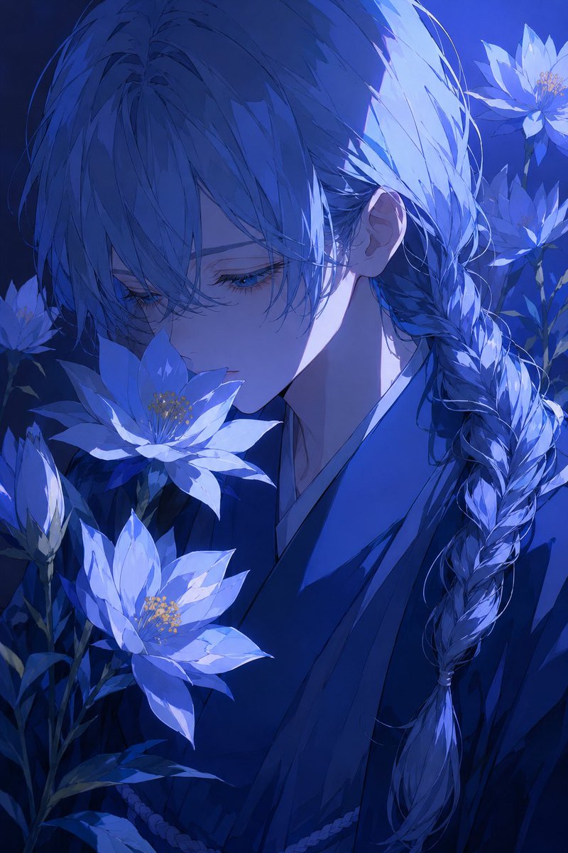 Profile / Avatar - Blue Night Anime Flower Portrait — output 1