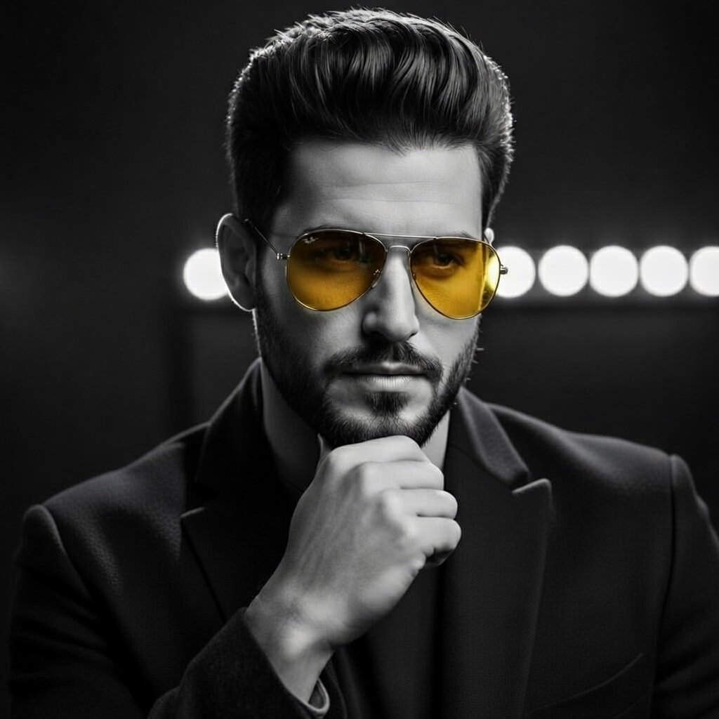 High-Contrast Cinematic Portrait of a Stylish Man — output 1