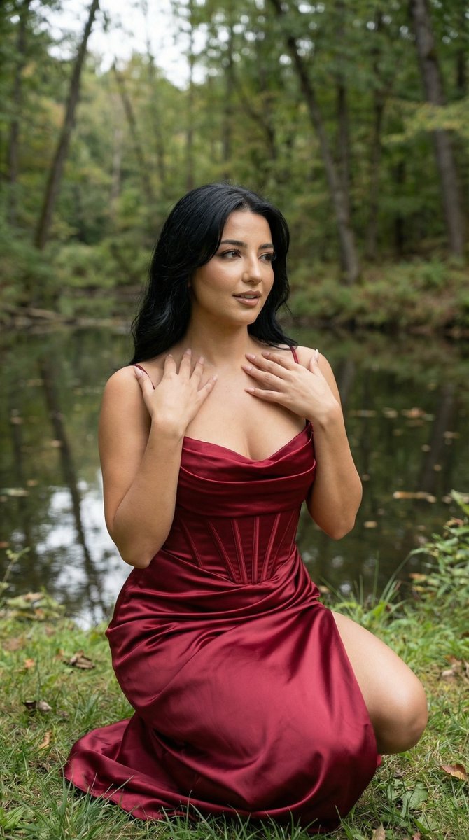 Social Media Post - Cinematic Forest Lakeside Fashion Portrait — output 1