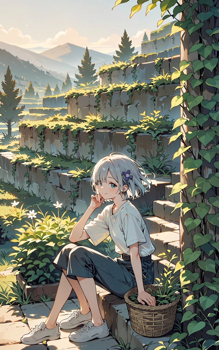 Profile / Avatar - Anime Girl in Overgrown Mountain Garden — output 1