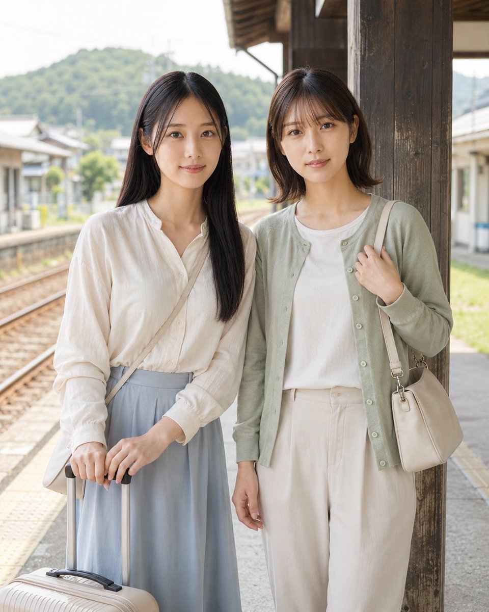 Social Media Post - Two Reference Women at Rural Train Station — output 1