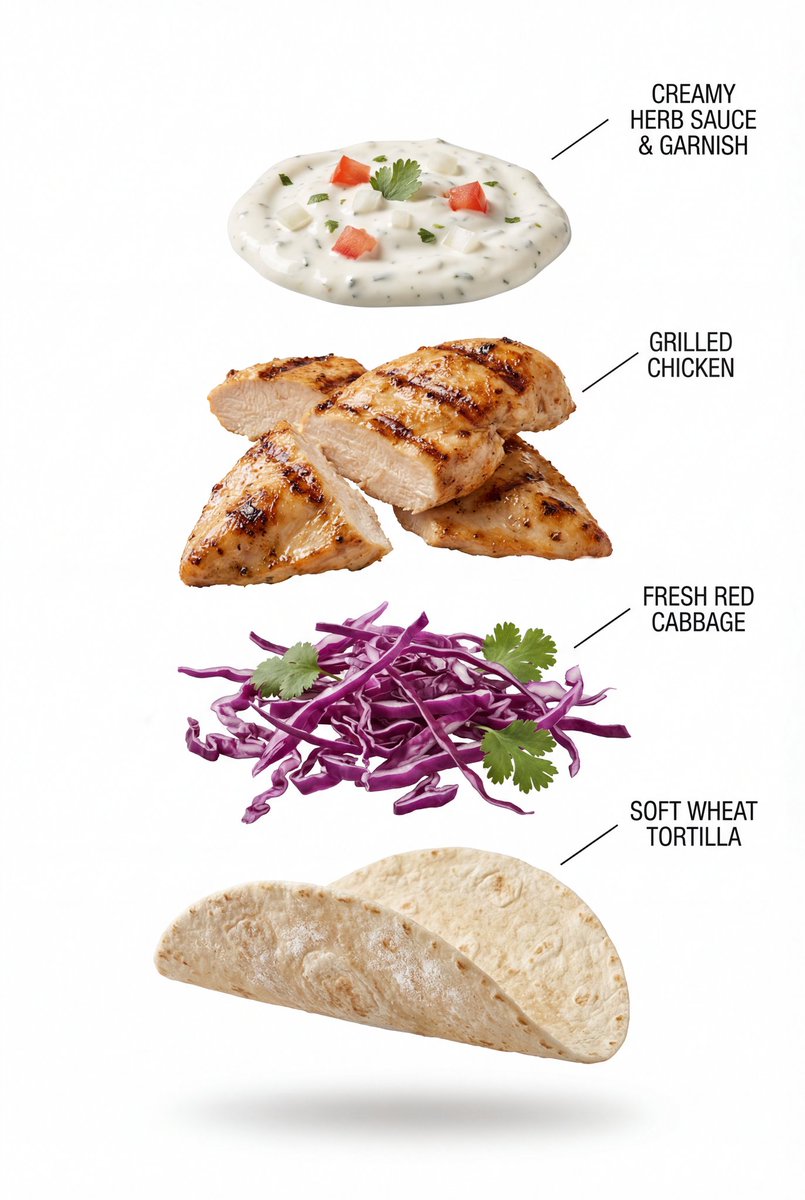 Infographic / Edu Visual - Exploded View Grilled Chicken Taco Product Photography — output 1