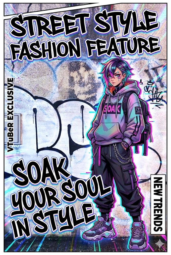 VTuber-style street-fashion thumbnail from a city photo — output 1