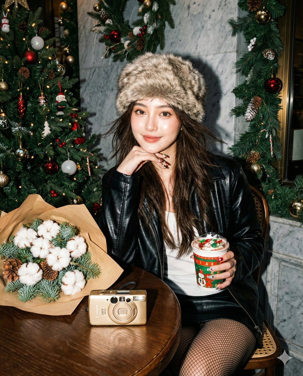 Y2K Flash Portrait in Christmas Café Prompt — output 1