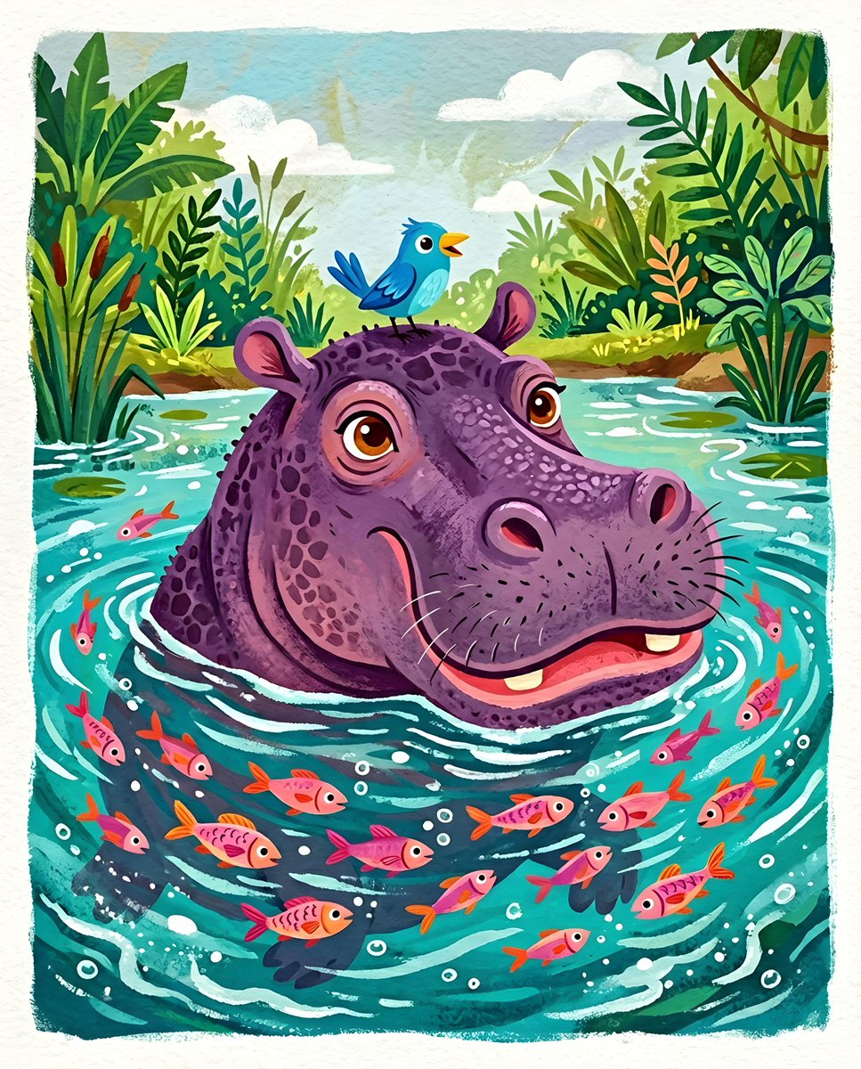Comic / Storyboard - Whimsical Purple Hippo Illustration — output 1