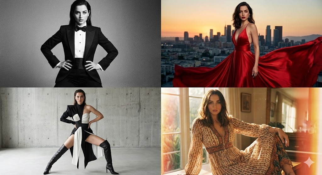 Social Media Post - Four-Panel Ana de Armas Style Analysis Collage — output 1