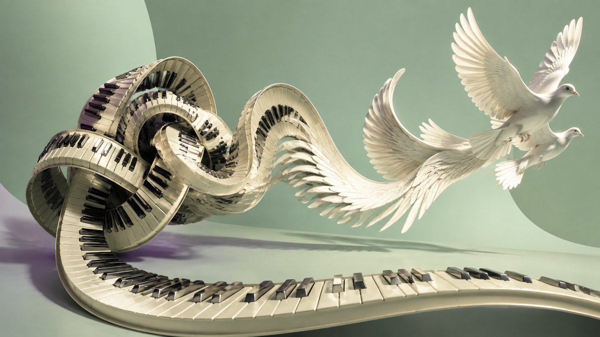 Social Media Post - Piano Keyboard Transforming Into Doves — output 1