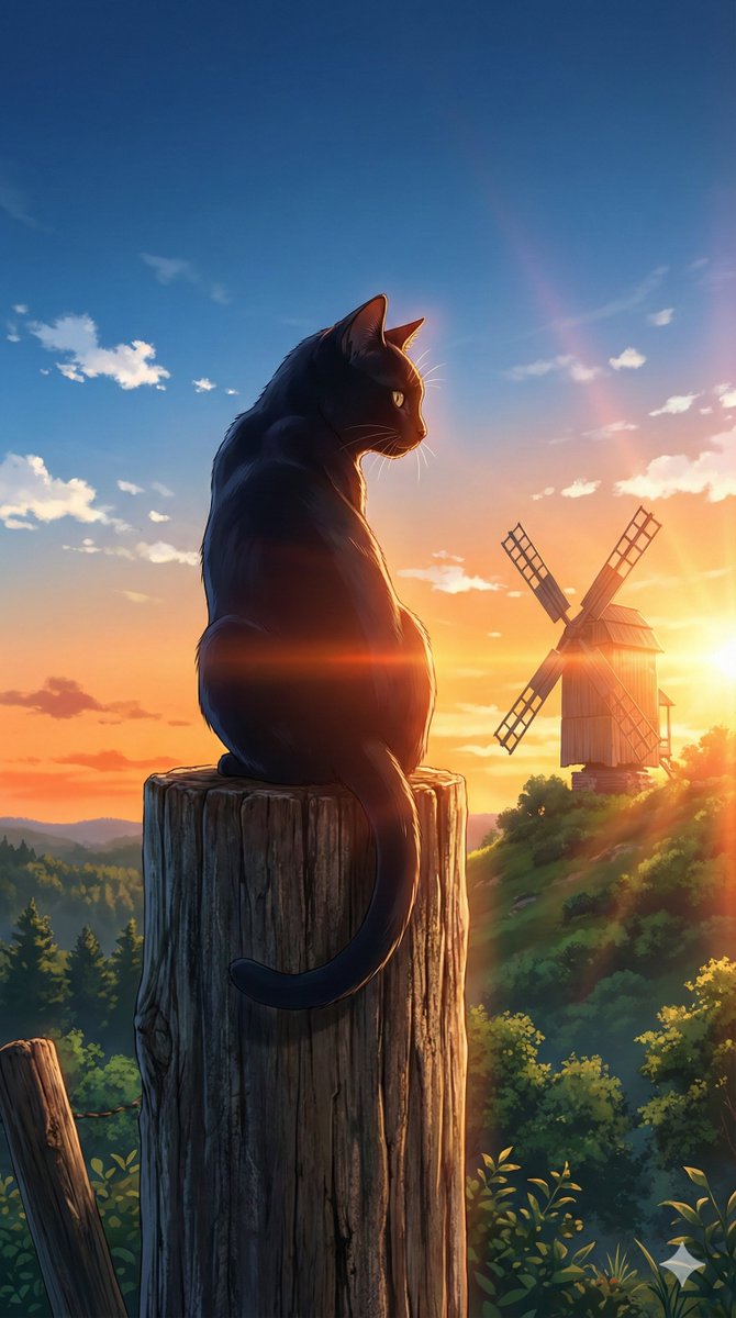 Black Cat on Wooden Post Scene — output 1