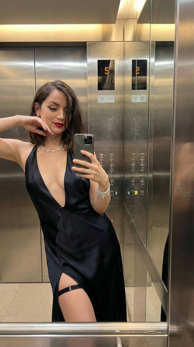 Profile / Avatar - Luxury Elevator Mirror Selfie in Deep V-Neck Dress — output 1