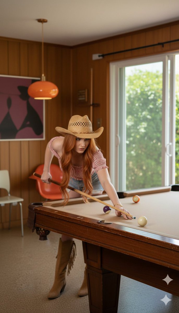 Western-Inspired Pool Hall Action Shot — output 1