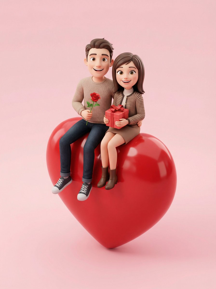 3D Render of Couple on Giant Heart — output 1