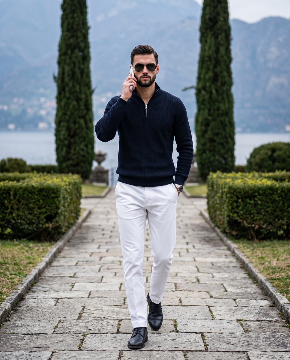 Product Marketing - Stylish Man Garden Path — output 1