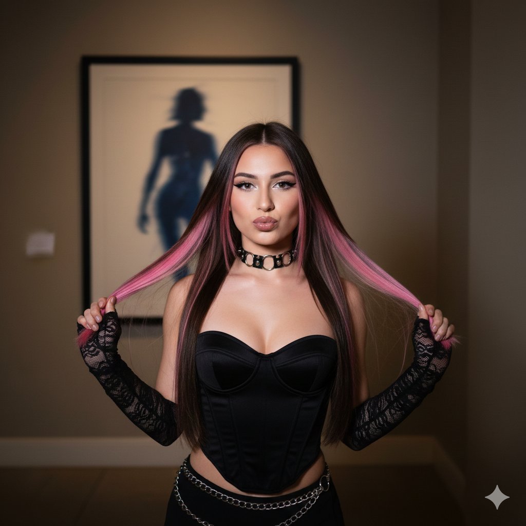 Y2K Influencer Flash Photo with Pink Highlights — output 1