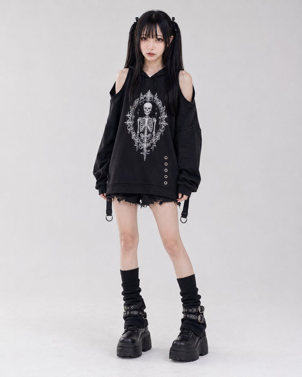 E-commerce Main Image - Gothic Oversized Graphic Hoodie Outfit — output 1